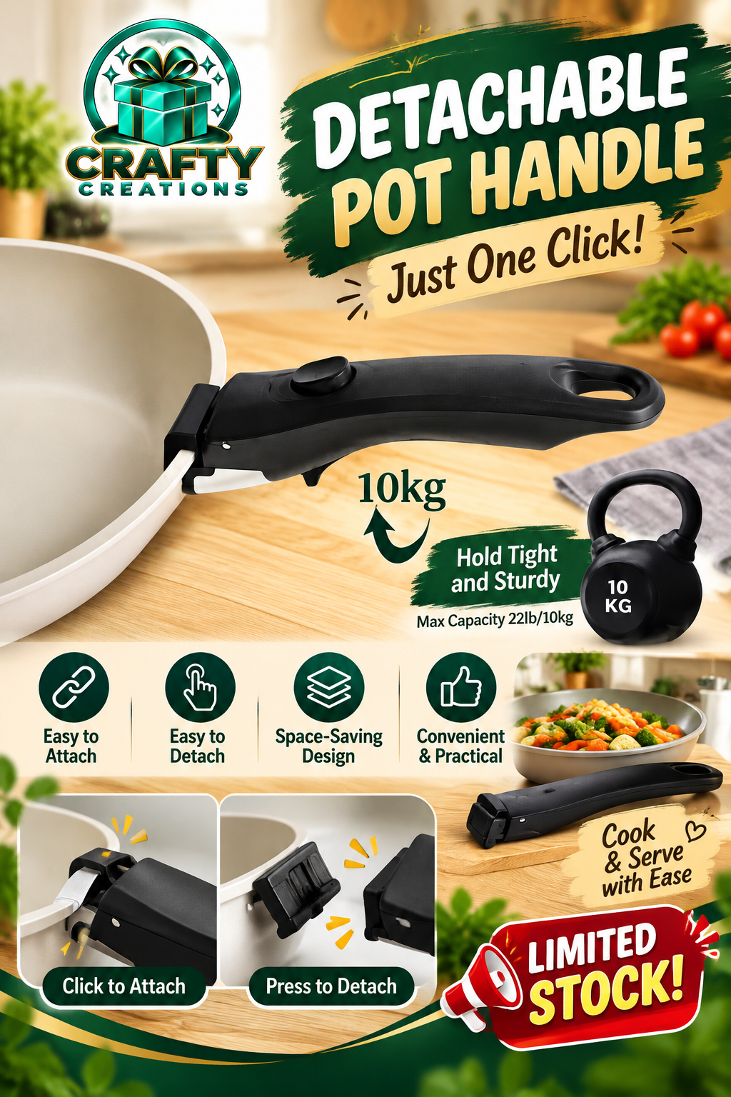 Detachable Pot Handle – Available in Two Colours | Easy One-Click Attachment | Limited Stock!